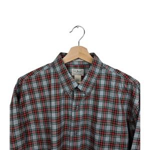 LL Bean Mens Large Button Down Plaid Wrinkle Free Traditional Long Sleeve Shirt